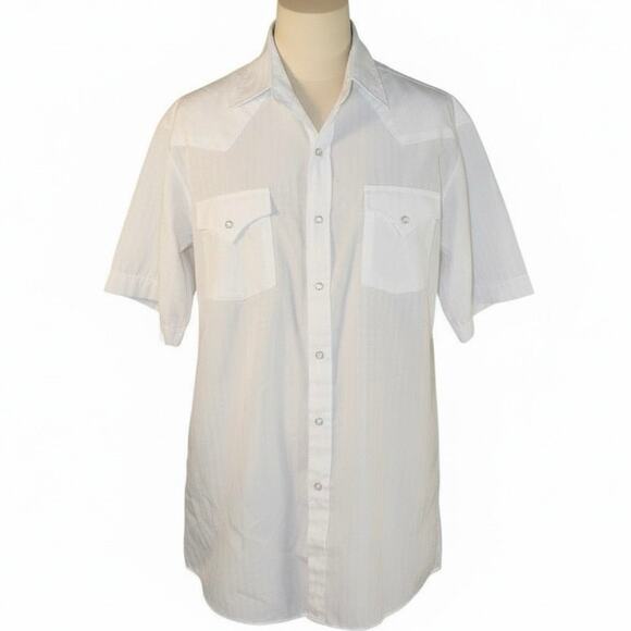 Ely Cattleman White Pearl Snap Short Sleeve Western Shirt Men’s L (16.5) - Picture 2 of 5